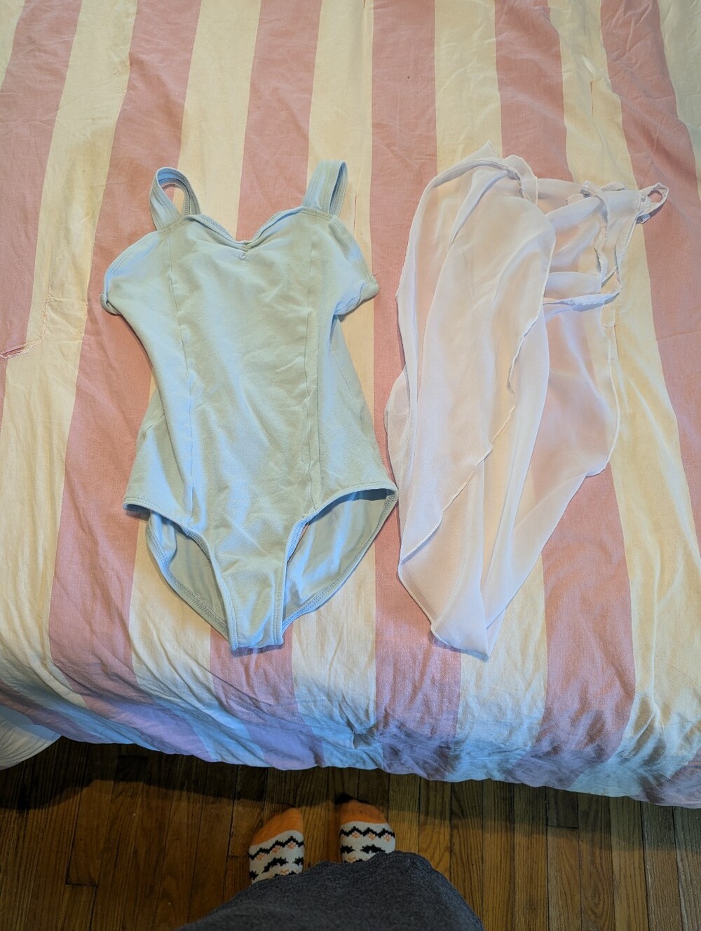 Light Blue Girls' Dance Leotard with Sheer Wrap Skirt